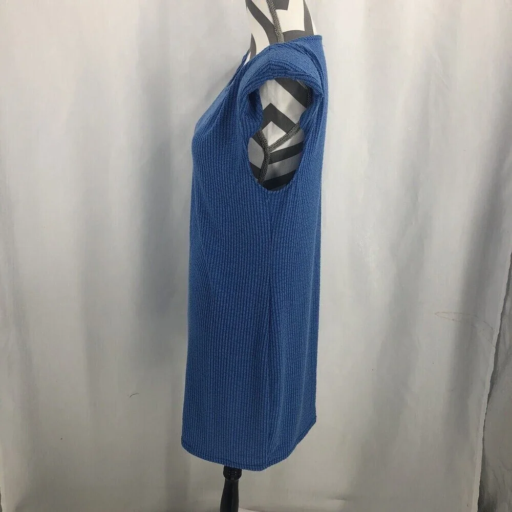 Susina Women's Shoulder Padded Rib Knit Tank Bodycon Mini Dress In Blue Size L - Picture 3 of 4